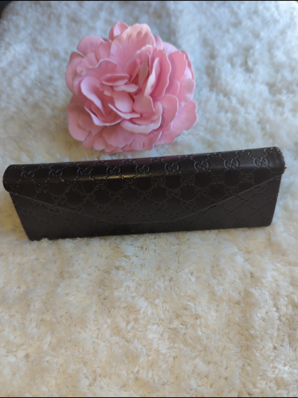 Gucci Brown Embossed GG Leather Eyeglasses Or Sunglasses Case